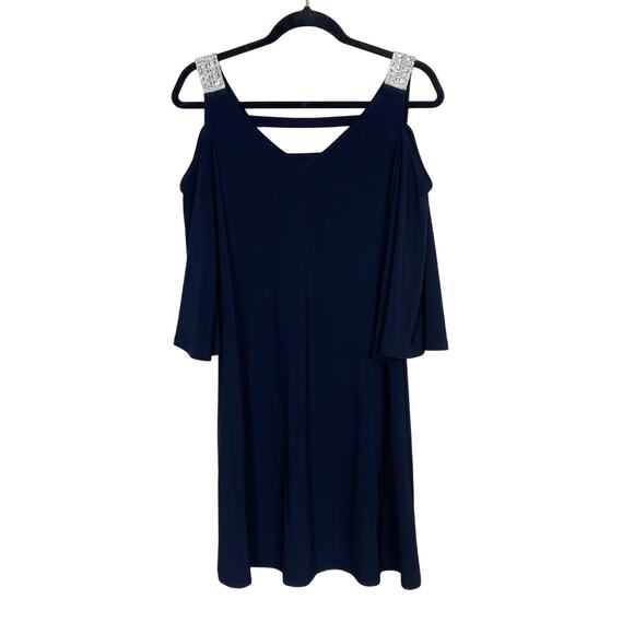 Dressbarn Sequin Cold Shoulder Jersey VNeck Sheath Dress 3/4 Sleeve Medium M - Picture 1 of 10
